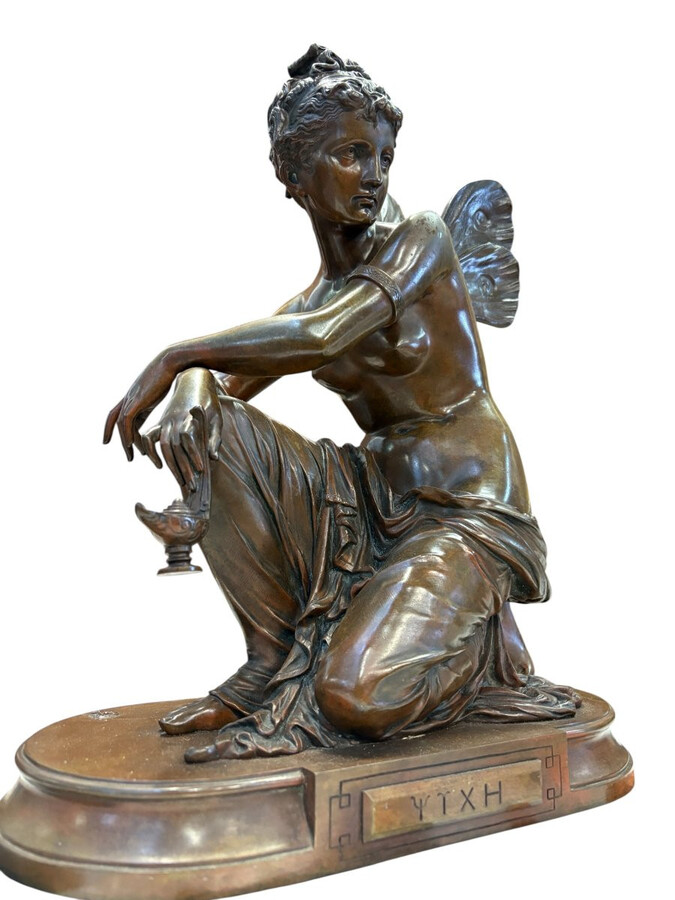 A lovely bronze sculpture entitled ‘Nymph’, by E. Laurent, 19thC. This is a nice antique bronze sculpture by Eugène Laurent, entitled ‘Psyche’, cast in bronze and featuring only a beautiful patina