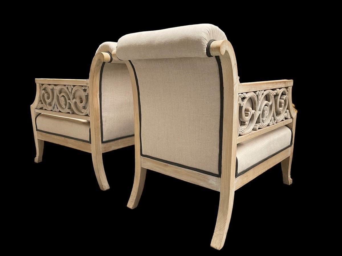 Pair of Danish design armchairs signed 1940. Armchairs covered with a new tapestry. The armchairs have a plate at the bottom. : Frederik Staermose Mobelfabric Odense Dimensions: Height: 86 cm Width : 66 cm Depth: 86 cm Comfortable seats
