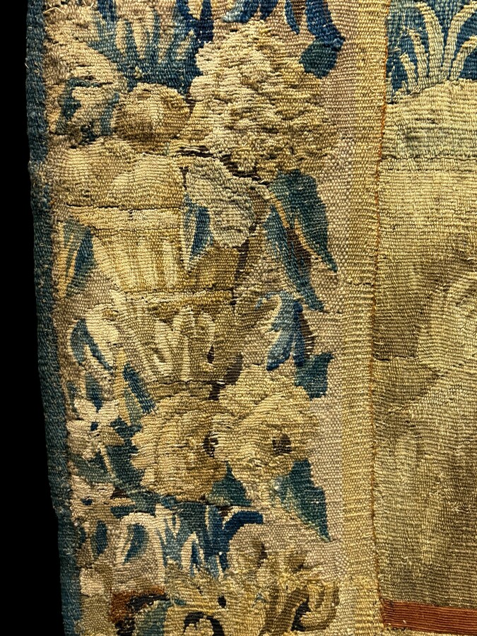 17thC. Flemish ‘Verdure’ wool tapestry from Oudenaarde, dating 1680–1700, depicting a court or hunting scene featuring animals, a woodland landscape and noble figures. 