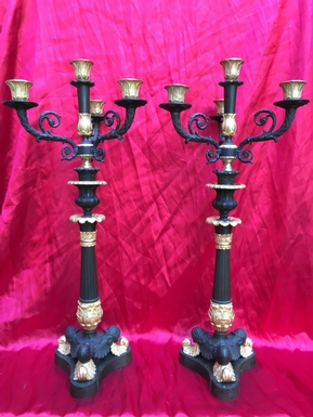 Empire style Candlesticks in gilded and patinated bronze, French 19th Century