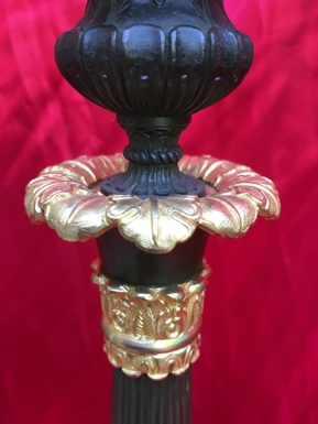 Empire style Candlesticks in gilded and patinated bronze, French 19th Century