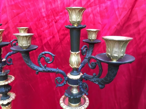 Empire style Candlesticks in gilded and patinated bronze, French 19th Century