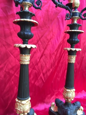 Empire style Candlesticks in gilded and patinated bronze, French 19th Century