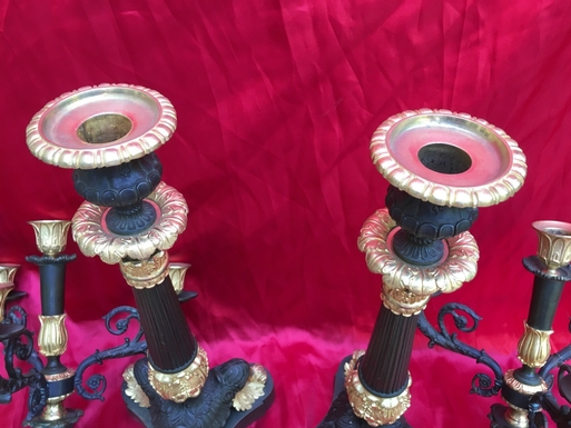 Empire style Candlesticks in gilded and patinated bronze, French 19th Century