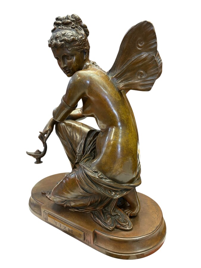 A lovely bronze sculpture entitled ‘Nymph’, by E. Laurent, 19thC. This is a nice antique bronze sculpture by Eugène Laurent, entitled ‘Psyche’, cast in bronze and featuring only a beautiful patina