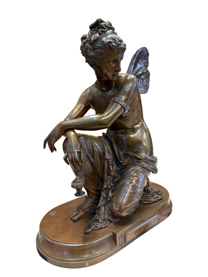 A lovely bronze sculpture entitled ‘Nymph’, by E. Laurent, 19thC. This is a nice antique bronze sculpture by Eugène Laurent, entitled ‘Psyche’, cast in bronze and featuring only a beautiful patina