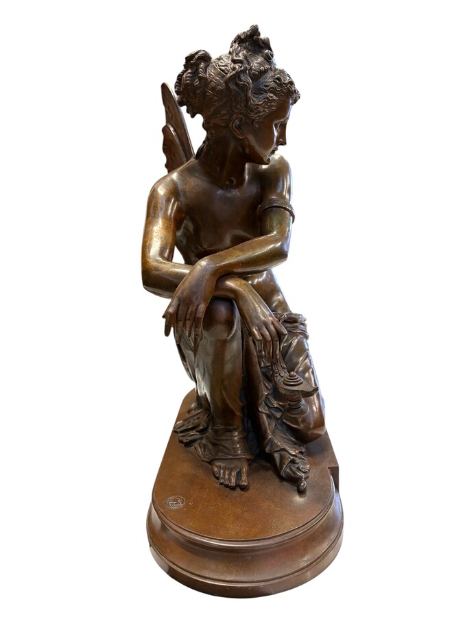 A lovely bronze sculpture entitled ‘Nymph’, by E. Laurent, 19thC. This is a nice antique bronze sculpture by Eugène Laurent, entitled ‘Psyche’, cast in bronze and featuring only a beautiful patina