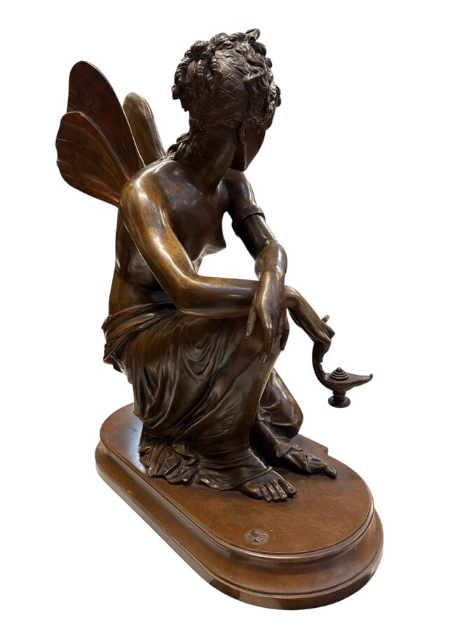 A lovely bronze sculpture entitled ‘Nymph’, by E. Laurent, 19thC. This is a nice antique bronze sculpture by Eugène Laurent, entitled ‘Psyche’, cast in bronze and featuring only a beautiful patina