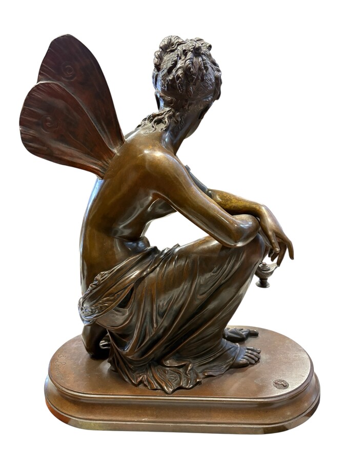 A lovely bronze sculpture entitled ‘Nymph’, by E. Laurent, 19thC. This is a nice antique bronze sculpture by Eugène Laurent, entitled ‘Psyche’, cast in bronze and featuring only a beautiful patina