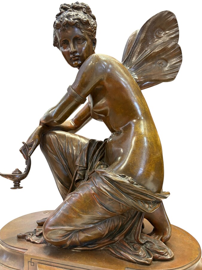 A lovely bronze sculpture entitled ‘Nymph’, by E. Laurent, 19thC. This is a nice antique bronze sculpture by Eugène Laurent, entitled ‘Psyche’, cast in bronze and featuring only a beautiful patina