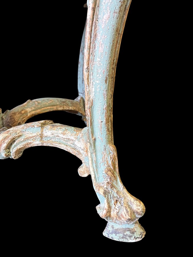 A nice 18thC. console table with a marble-effect wooden top, recently fitted with a metal washbasin and bronze taps (which have never been connected...) The console table is in good condition, showing slight signs of wear and some old paintwork. 