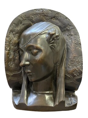 Bas-relief depicting a noble lady in bronze after Donatello, 1880–1900 Brown patinated bronze bas-relief depicting a noble Burgundian lady with the inscription DONATELLO on the side (circa 1386-1466) 