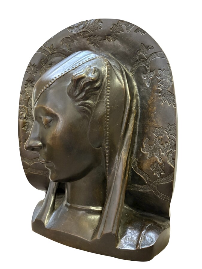 Bas-relief depicting a noble lady in bronze after Donatello, 1880–1900 Brown patinated bronze bas-relief depicting a noble Burgundian lady with the inscription DONATELLO on the side (circa 1386-1466) 