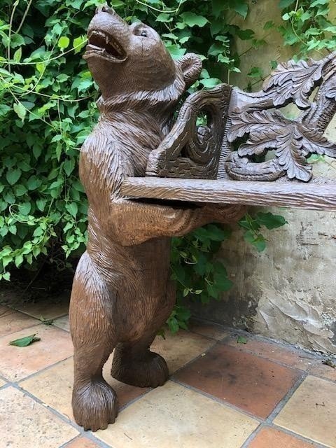 Black Forest Bear Bank 20thC. Bench Consists Of 3 Parts , 2 Large Bears And The Seating Area. Very Well Sculpted Bears With Glass Eyes.