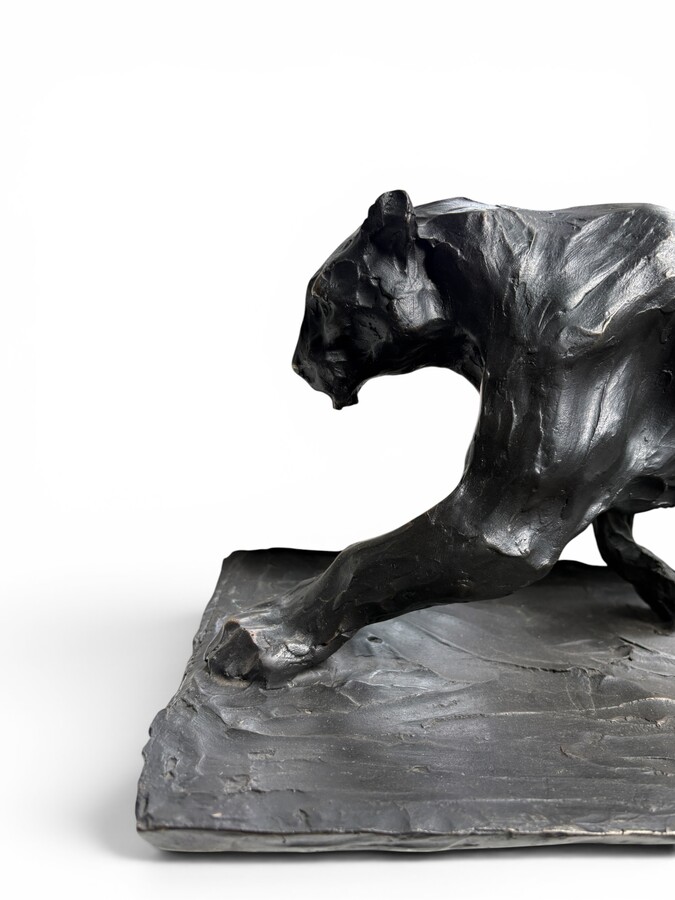 Bronze sculpture of a panther, 20th century A beautiful sculpture depicting a panther, cast in bronze using the lost-wax technique. Dimensions: Length: 47 cm Height: 22.5 cm Depth: 21.5 cm In very good condition