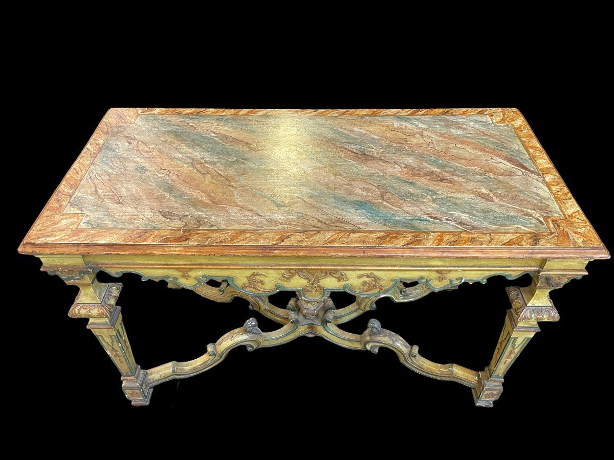 Centre table in painted wood in Regence style Decorative table with top painted in 