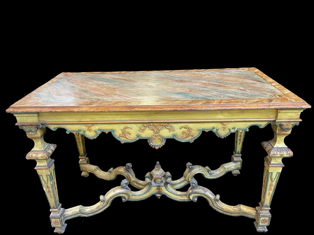 Centre table in painted wood in Regence style Decorative table with top painted in 