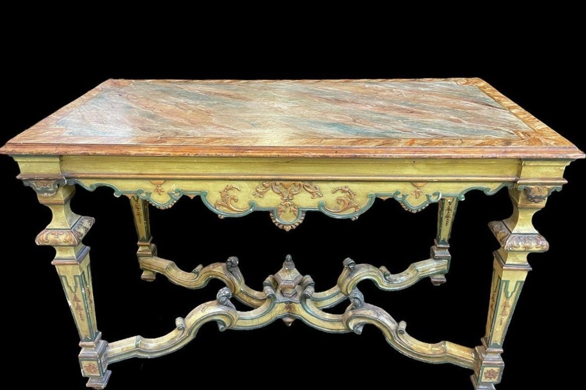 Centre table in painted wood in Regence style Decorative table with top painted in 