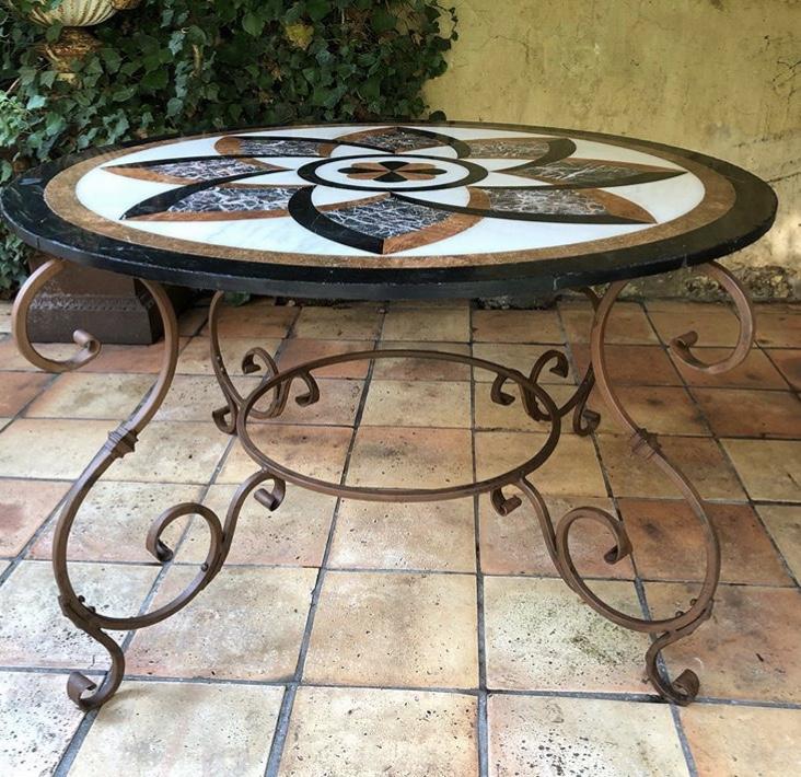 Decorative Center Table In Wrought Iron, Wrought Iron Coffee Table With Marble Top