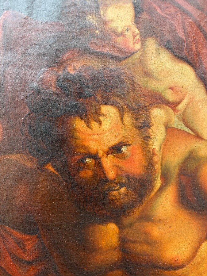 Decorative painting ‘Christopher and Christ’ oil on canvas early 19th century. Based on an example of a work by Peter Paul Rubens, Christopher and Christ, 1612-1614, which is in the Cathedral of Our Lady of Antwerp