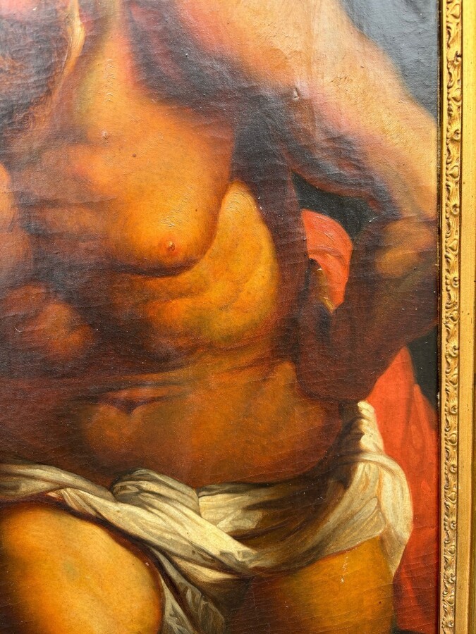 Decorative painting ‘Christopher and Christ’ oil on canvas early 19th century. Based on an example of a work by Peter Paul Rubens, Christopher and Christ, 1612-1614, which is in the Cathedral of Our Lady of Antwerp