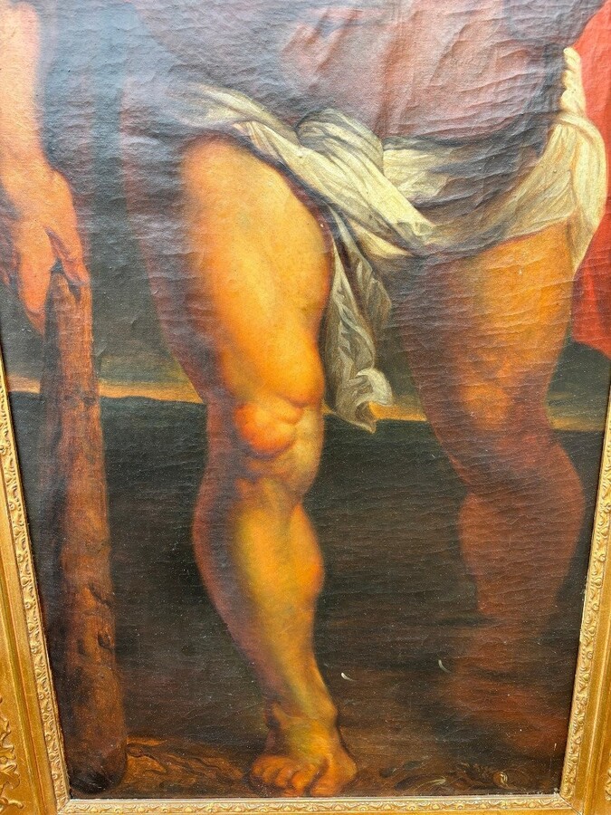 Decorative painting ‘Christopher and Christ’ oil on canvas early 19th century. Based on an example of a work by Peter Paul Rubens, Christopher and Christ, 1612-1614, which is in the Cathedral of Our Lady of Antwerp