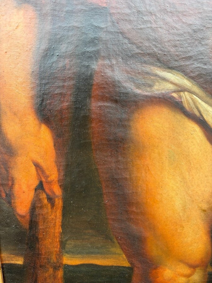 Decorative painting ‘Christopher and Christ’ oil on canvas early 19th century. Based on an example of a work by Peter Paul Rubens, Christopher and Christ, 1612-1614, which is in the Cathedral of Our Lady of Antwerp