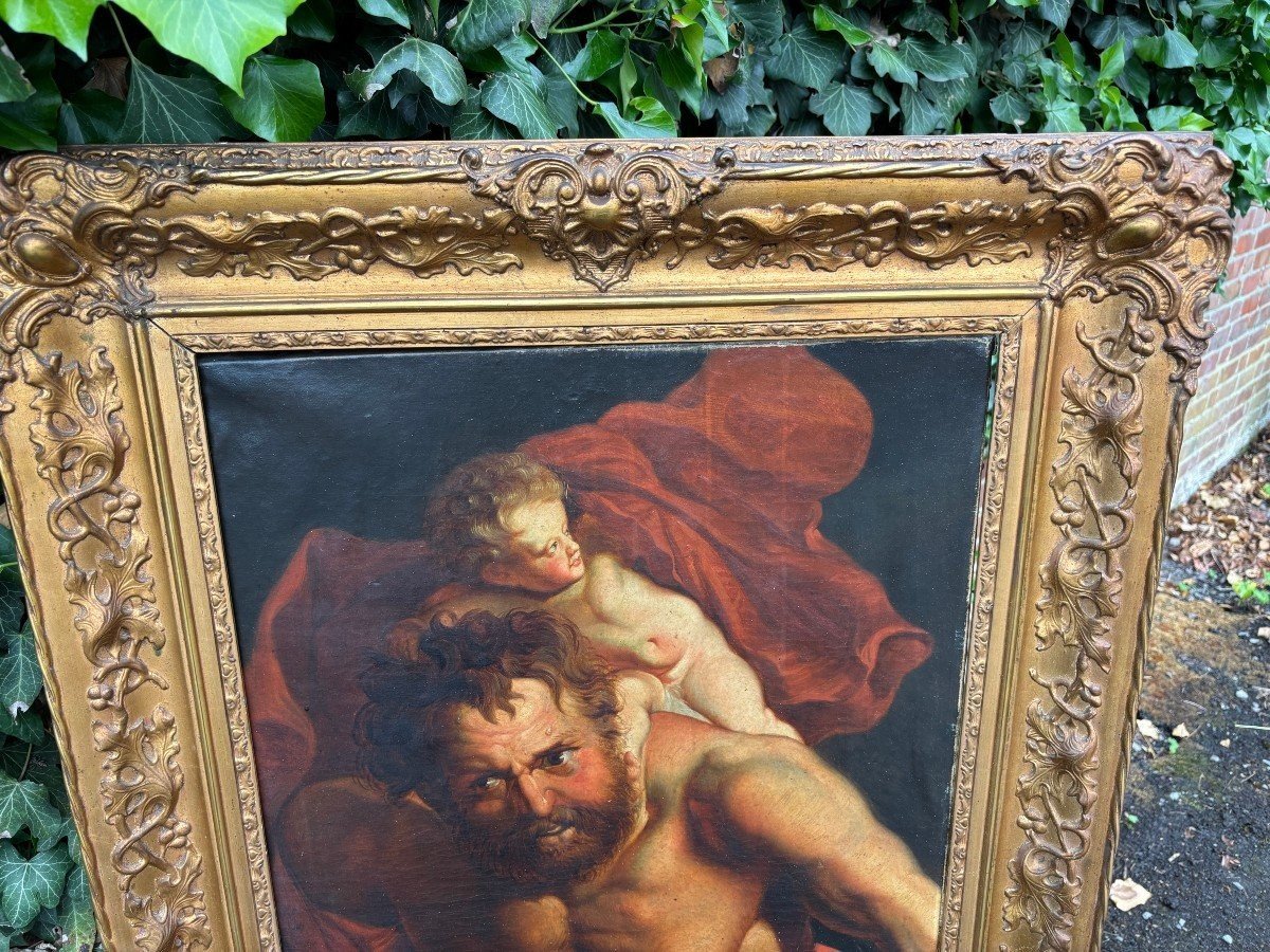 Decorative painting ‘Christopher and Christ’ oil on canvas early 19th century. Based on an example of a work by Peter Paul Rubens, Christopher and Christ, 1612-1614, which is in the Cathedral of Our Lady of Antwerp