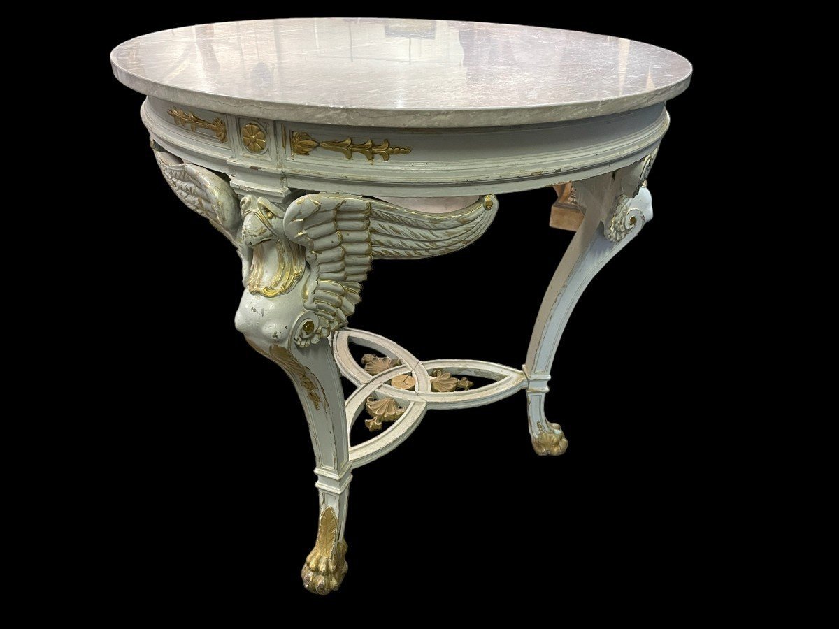 Empire Style Centre Table From The 19th Century. Round Table On 3 Legs Representing 
