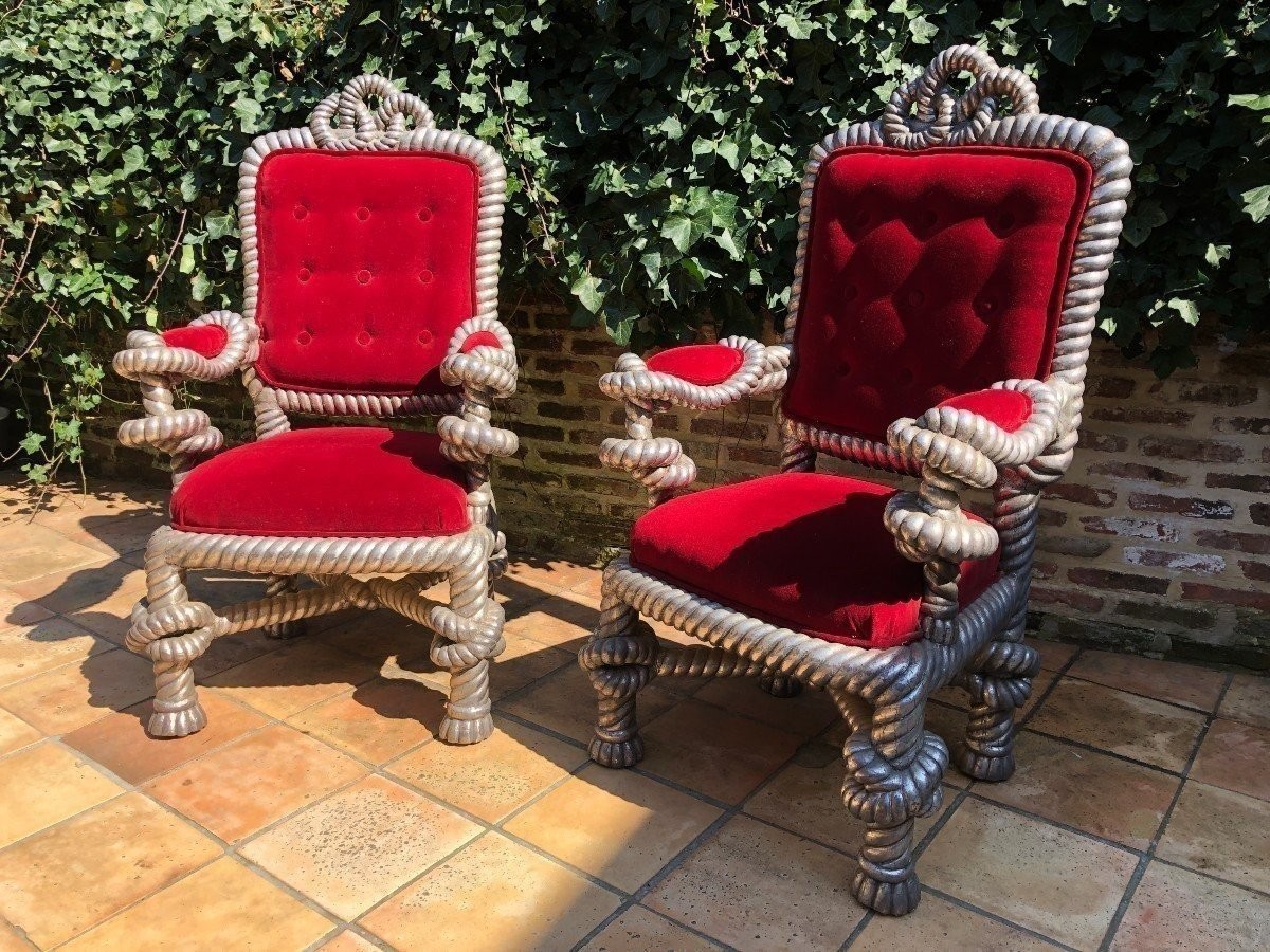 Exceptional Pair Of Large Armchairs 