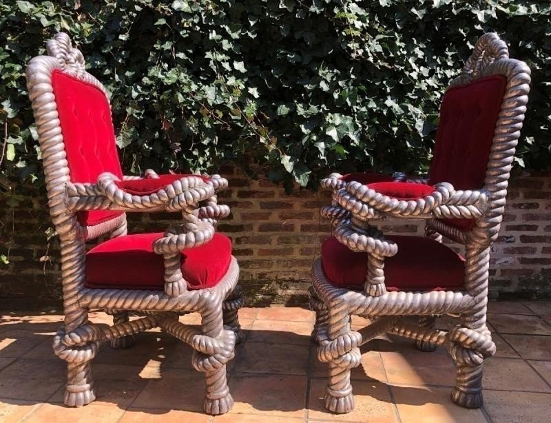 Exceptional Pair Of Large Armchairs 