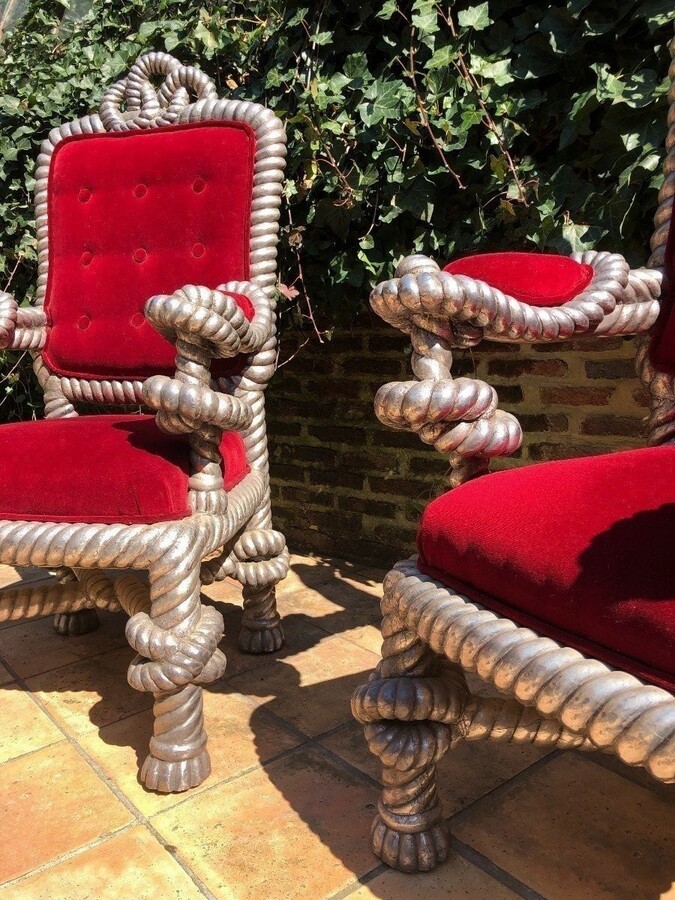 Exceptional Pair Of Large Armchairs 