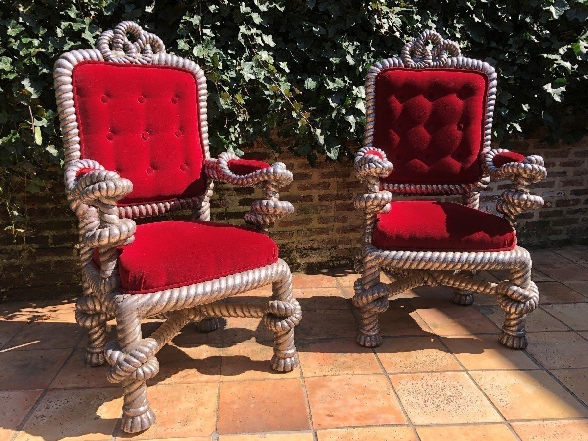 Exceptional Pair Of Large Armchairs 