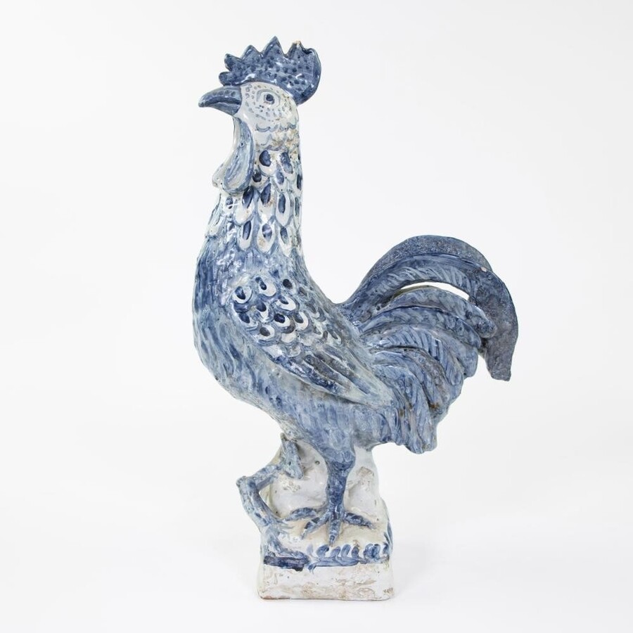 Hand-Painted Rooster In Ceramic 18th Century. Decorative Rooster In Good Condition With Some Minor Defects. Dimensions : Height : 47,5 Cm Width : 16,5 Cm Depth : 27 Cm French Manufacture From The 18th Century.