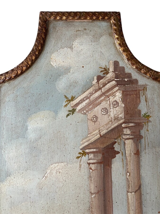 Landscape painting of ruins in Italy, Grand Tour, 19th century. Beautiful decorative oil painting on panel with gilt frame. Dimensions: Height: 91 cm Width: 39 cm Depth: 2 cm In good 19th century condition.