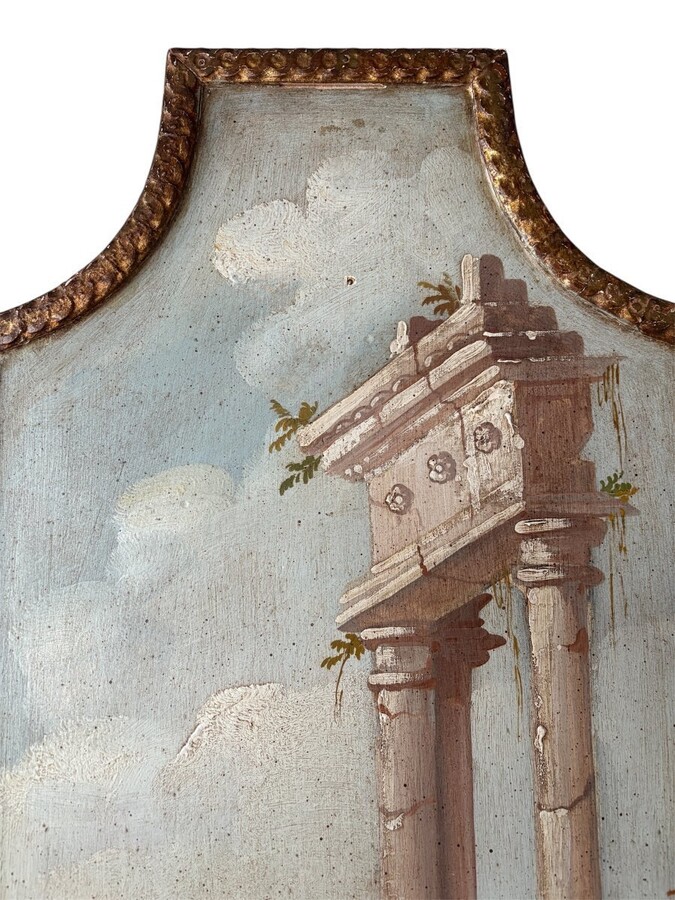 Landscape painting of ruins in Italy, Grand Tour, 19th century. Beautiful decorative oil painting on panel with gilt frame. Dimensions: Height: 91 cm Width: 39 cm Depth: 2 cm In good 19th century condition.