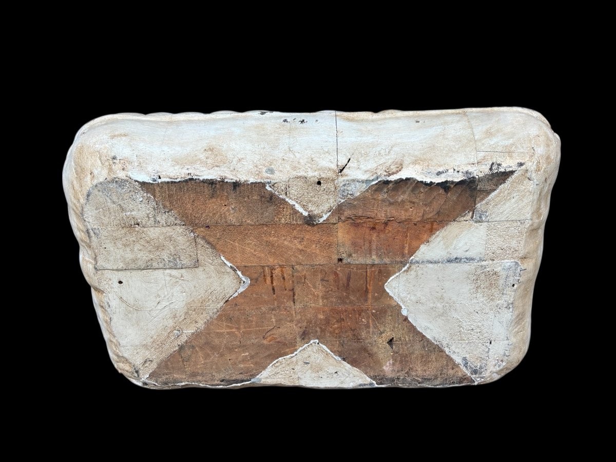 Large 18thC. painted wood sculpture of a putti. ( 92 cm ) Very decorative wooden sculpture representing a large putti with a shell in his hand, sitting on a cushion. The sculpture can be used as a table or pedestal if a glass or marble top is used.