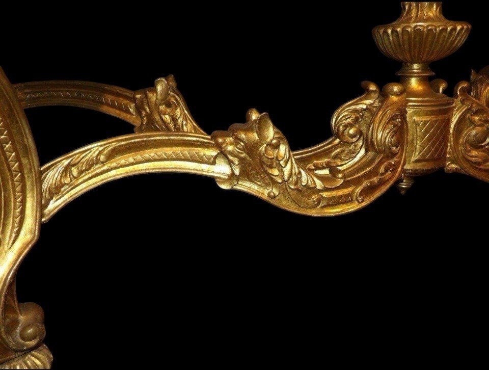 Large 4-foot console Louis XV style in gilded wood 19th century Beautiful large console with original gilding and 4 cm thick marble top. Marble in very good condition , base in wood has some old restorations on the legs. Dimensions : Width : 191 cm