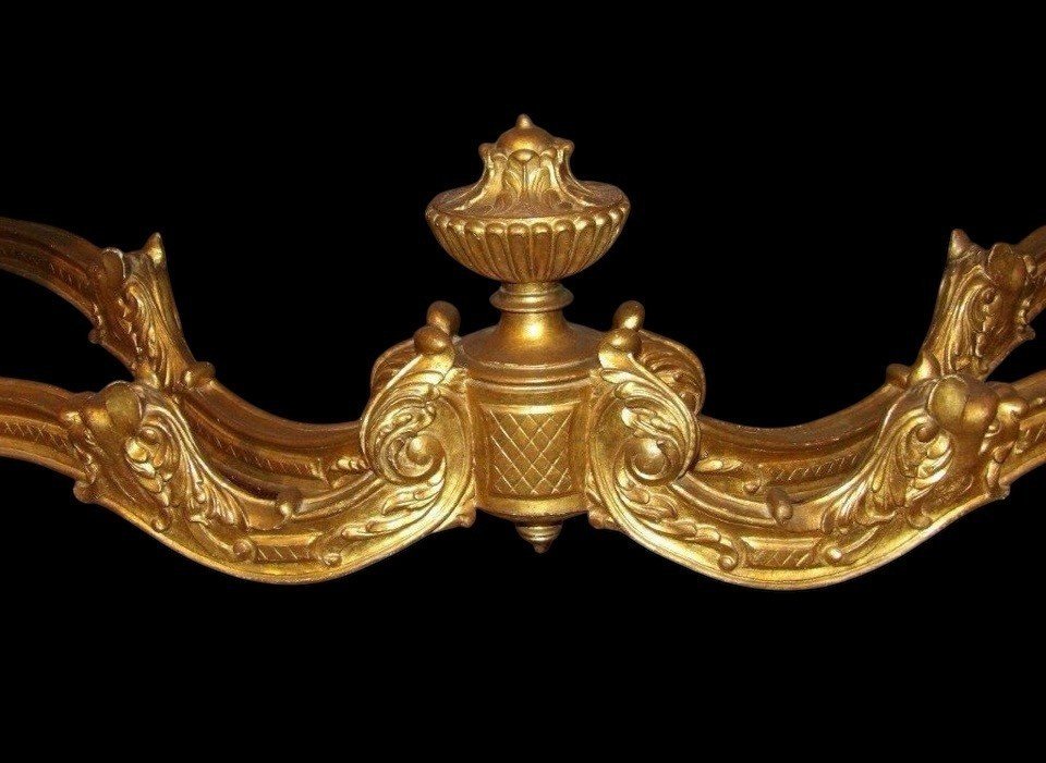 Large 4-foot console Louis XV style in gilded wood 19th century Beautiful large console with original gilding and 4 cm thick marble top. Marble in very good condition , base in wood has some old restorations on the legs. Dimensions : Width : 191 cm