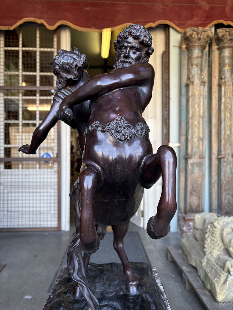 Large bronze sculpture, ‘Nessus Abducting Deianira’, Greek mythology, 20thC. A nice bronze sculpture depicting the centaur Nessus abducting Deianira, the wife of Heracles. The bronze sculpture is mounted on a marble plinth. 