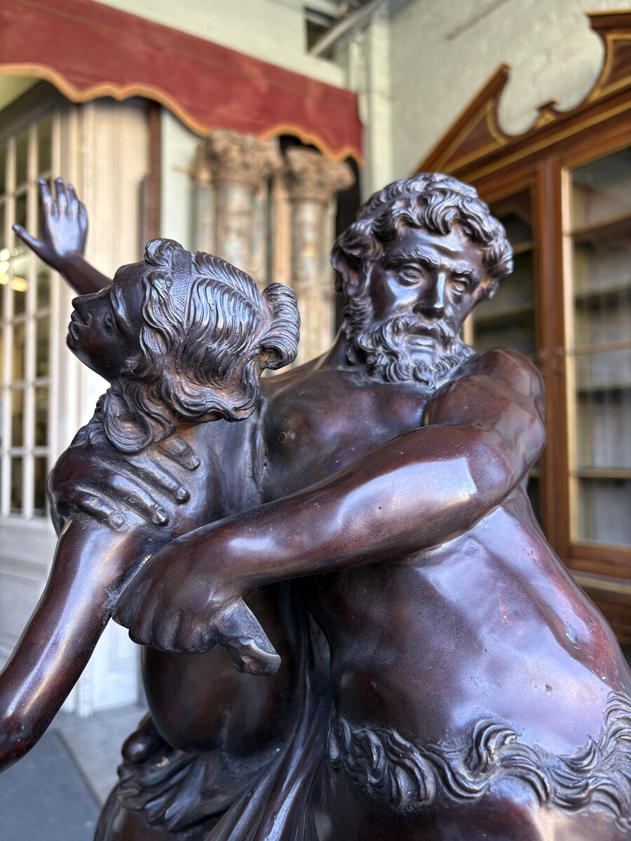 Large bronze sculpture, ‘Nessus Abducting Deianira’, Greek mythology, 20thC. A nice bronze sculpture depicting the centaur Nessus abducting Deianira, the wife of Heracles. The bronze sculpture is mounted on a marble plinth. 