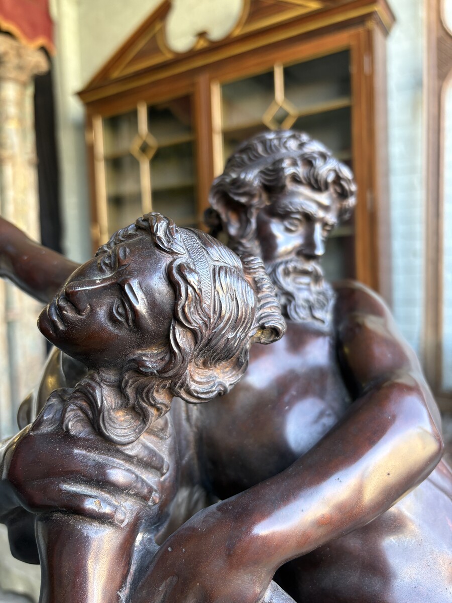 Large bronze sculpture, ‘Nessus Abducting Deianira’, Greek mythology, 20thC. A nice bronze sculpture depicting the centaur Nessus abducting Deianira, the wife of Heracles. The bronze sculpture is mounted on a marble plinth. 