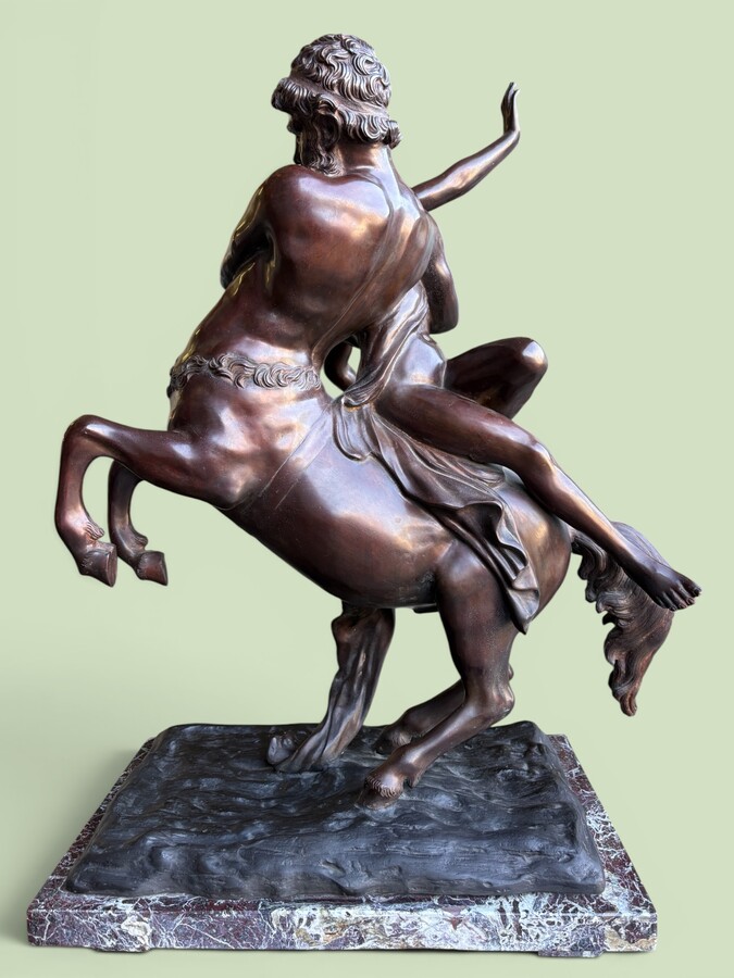 Large bronze sculpture, ‘Nessus Abducting Deianira’, Greek mythology, 20thC. A nice bronze sculpture depicting the centaur Nessus abducting Deianira, the wife of Heracles. The bronze sculpture is mounted on a marble plinth. 