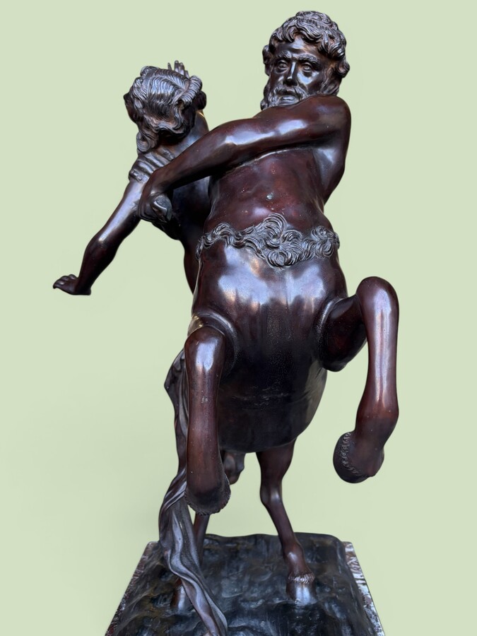 Large bronze sculpture, ‘Nessus Abducting Deianira’, Greek mythology, 20thC. A nice bronze sculpture depicting the centaur Nessus abducting Deianira, the wife of Heracles. The bronze sculpture is mounted on a marble plinth. 
