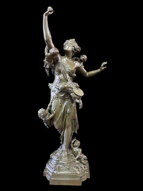 Large bronze sculpture signed by De Wever entitled ‘Nothing comes without effort’.  A lady with five putti, allegories of the arts (sculpture, music, painting, architecture and literature