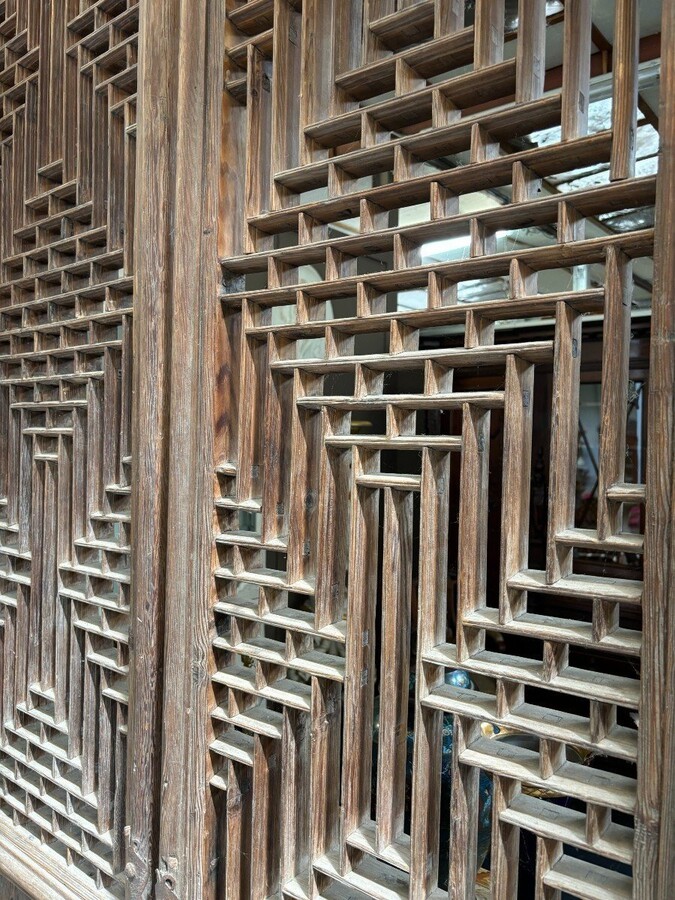 Large , decorative 4-piece door in solid wood 19thC. The doors have openwork panels at the top and closed panels at the bottom and have their original wrought iron fittings and a beautiful natural patina Dimensions : Height : 278 cm Total width : 240 cm