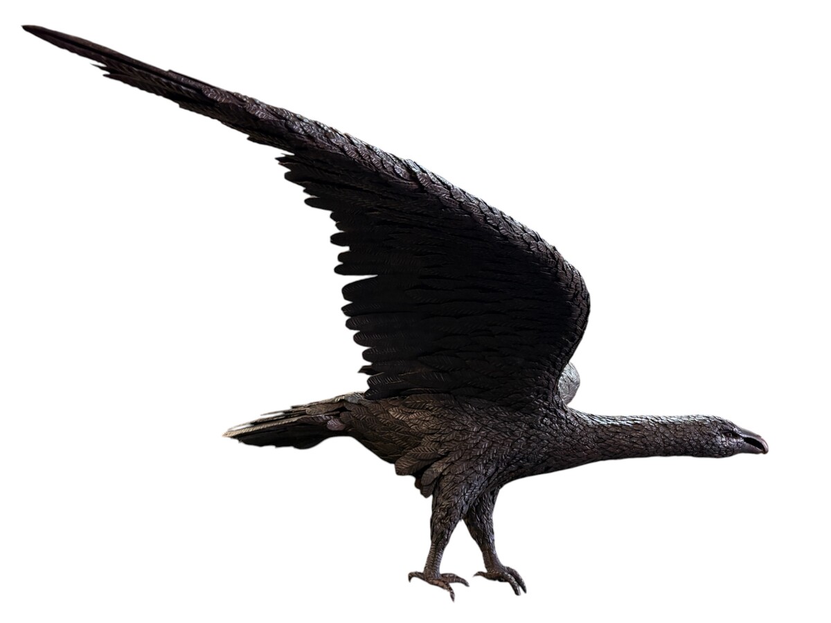 Large eagle on a rock and wrought-iron pedestal, 19thC. A superb eagle with exquisite detailing, made entirely of wrought iron, perched on a rock and mounted on a beautifully crafted pedestal, also in wrought iron. A very fine 19th-century wrought i