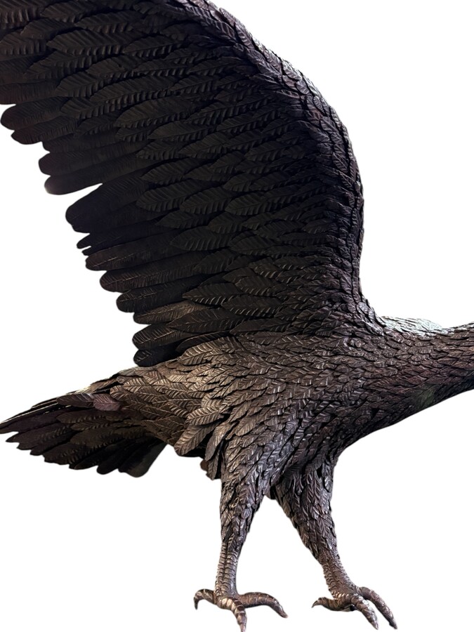 Large eagle on a rock and wrought-iron pedestal, 19thC. A superb eagle with exquisite detailing, made entirely of wrought iron, perched on a rock and mounted on a beautifully crafted pedestal, also in wrought iron. A very fine 19th-century wrought i