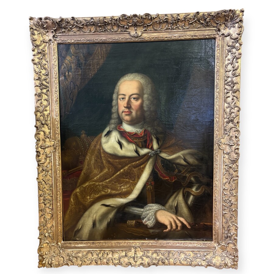Large portrait of Emperor Francis I Stephen, oil on canvas, 18th century. (121.5 x 99 cm). A beautiful oil painting on canvas in its original frame, most likely by Martin van Meytens.
