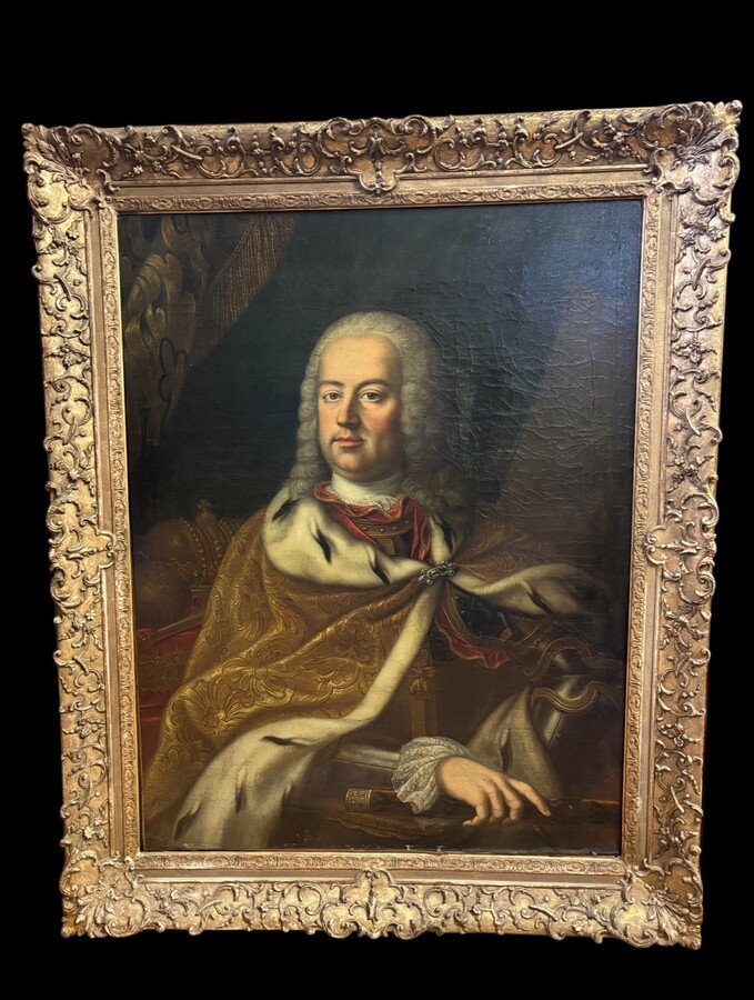 Large portrait of Emperor Francis I Stephen, oil on canvas, 18th century. (121.5 x 99 cm). A beautiful oil painting on canvas in its original frame, most likely by Martin van Meytens.